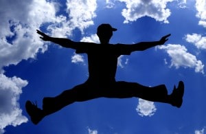 jumping boy - blue sky